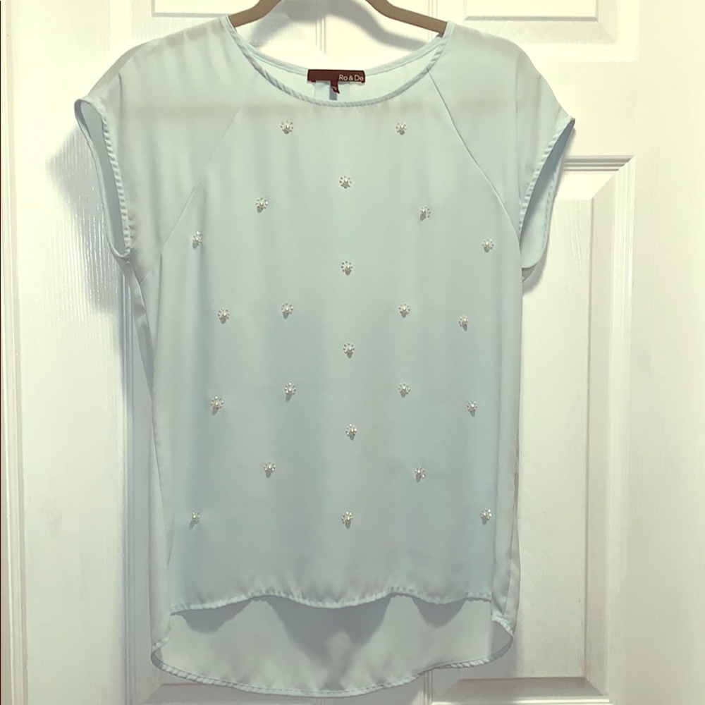 Light Blue Sheer Top w/ Delicate Beading